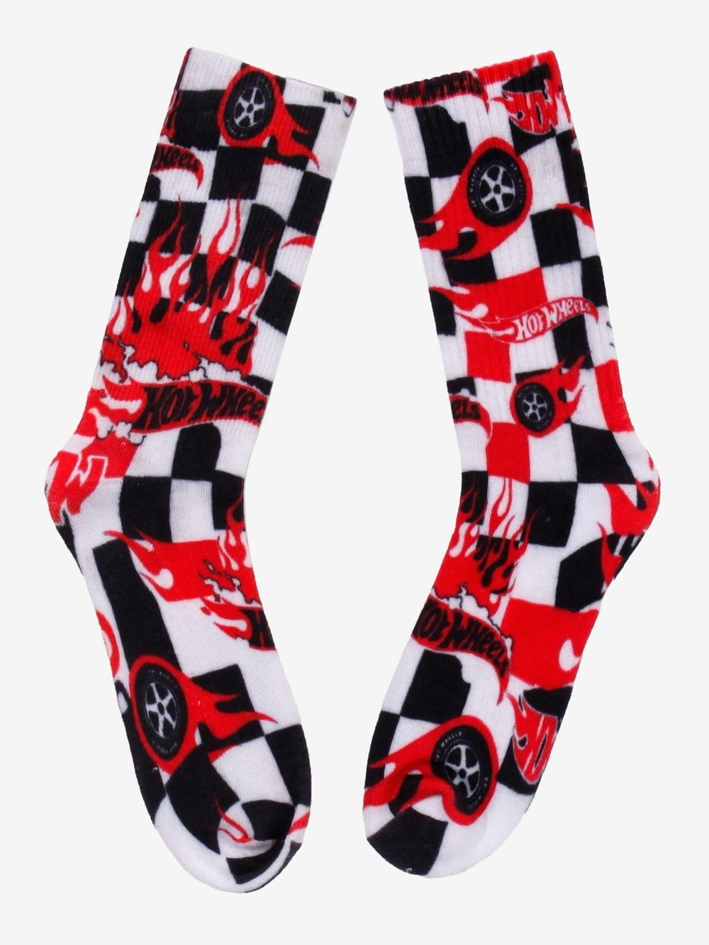 Hot Topic Hot Wheels Red, Black & White Checkered Flame Crew Socks